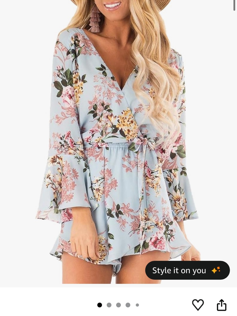 Light Blue Floral Wrap Romper
